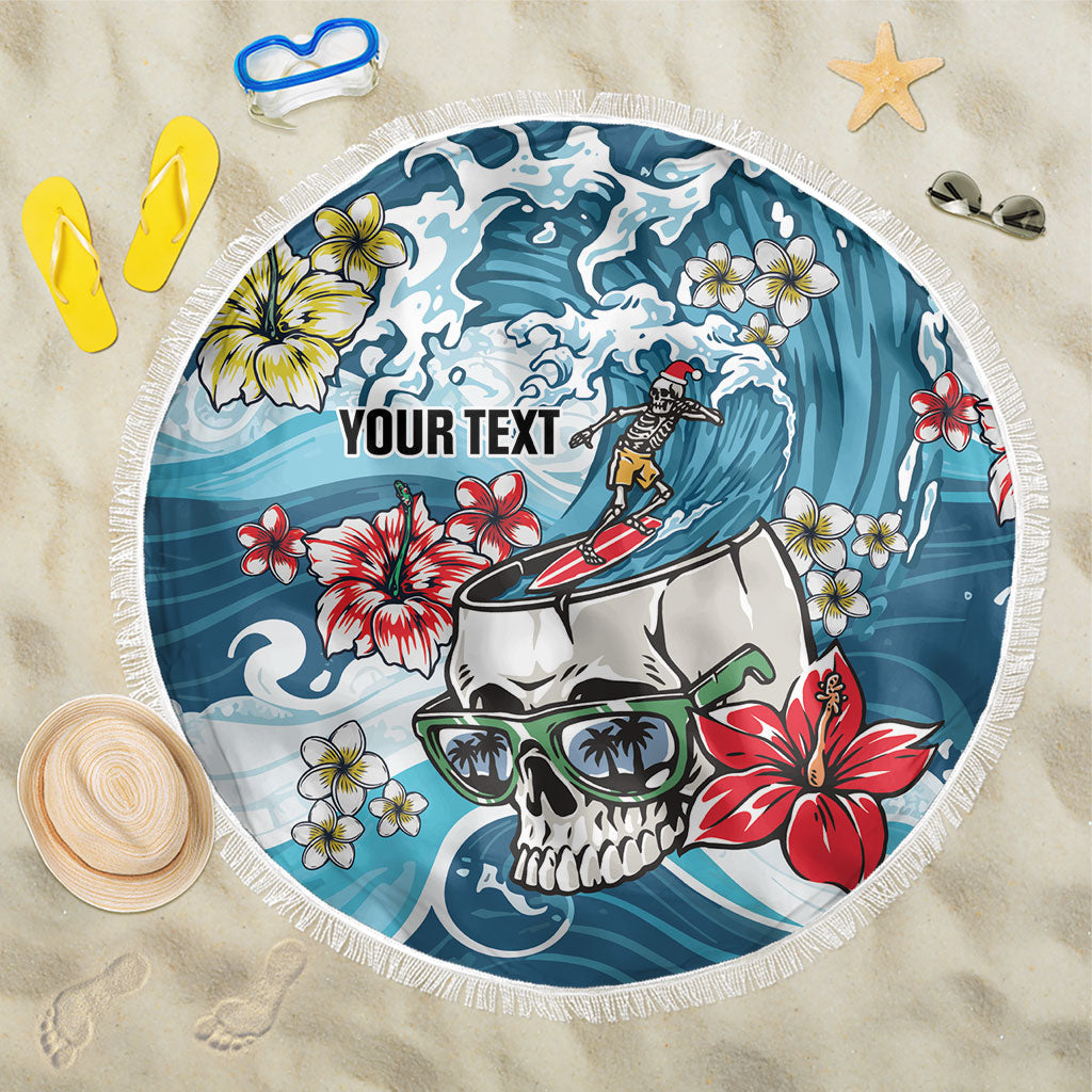Hawaii Santa Skeleton Surfing Personalized Beach Blanket Mele Kalikimaka i Iulai!
