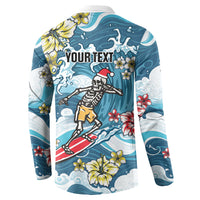 Hawaii Santa Skeleton Surfing Personalized Button Sweatshirt Mele Kalikimaka i Iulai!