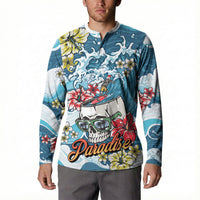 Hawaii Santa Skeleton Surfing Personalized Button Sweatshirt Mele Kalikimaka i Iulai!