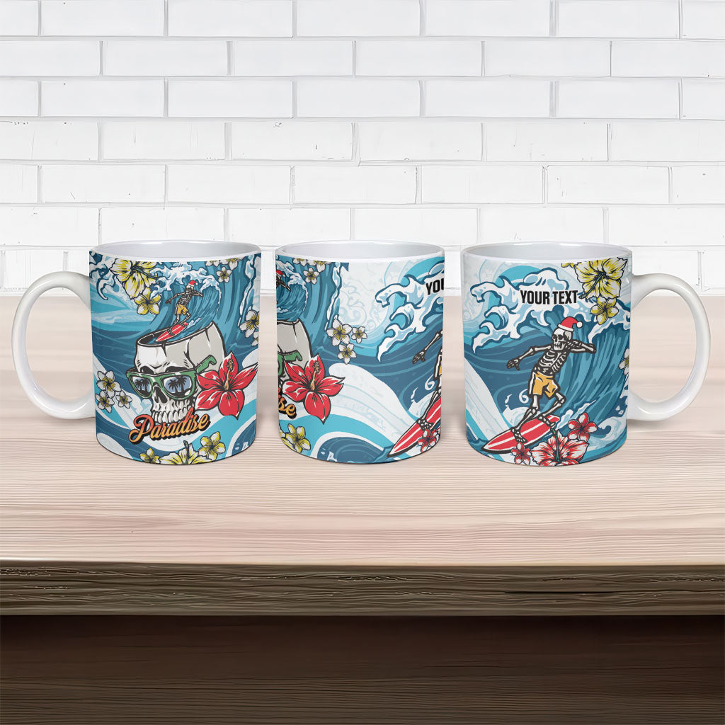 Hawaii Santa Skeleton Surfing Personalized Ceramic Mug Mele Kalikimaka i Iulai!