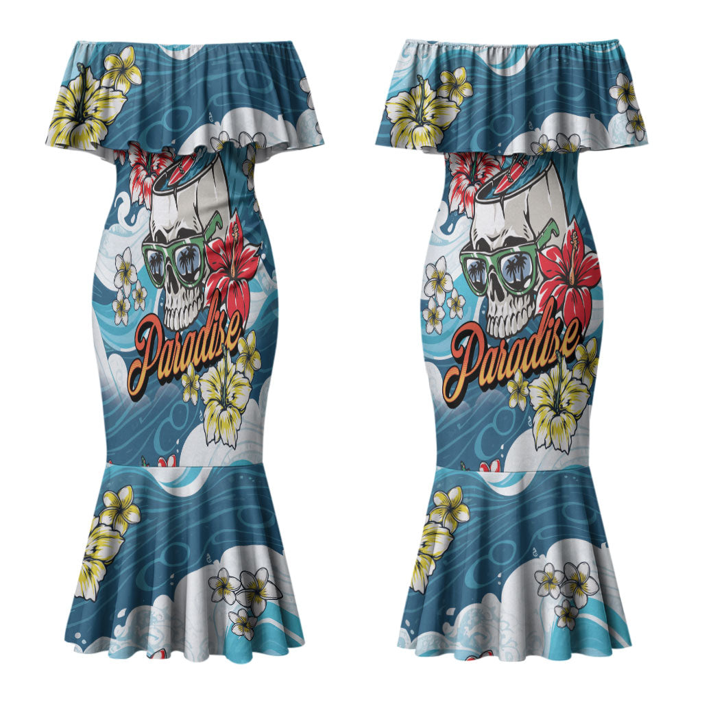 Hawaii Santa Skeleton Surfing Personalized Couples Matching Mermaid Dress and Hawaiian Shirt Mele Kalikimaka i Iulai! LT9 - Polynesian Pride
