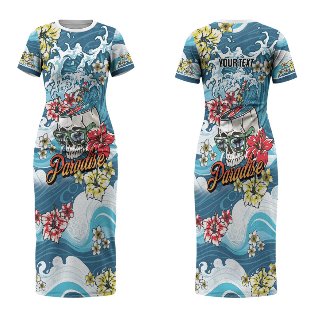 Hawaii Santa Skeleton Surfing Personalized Couples Matching Short Sleeve Bodycon Dress and Long Sleeve Button Shirt Mele Kalikimaka i Iulai! LT9 - Polynesian Pride