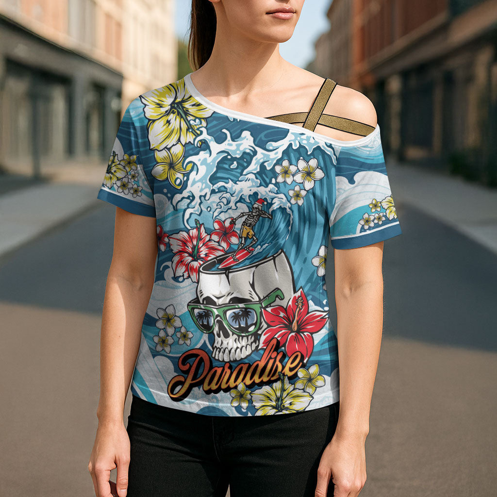 Hawaii Santa Skeleton Surfing Personalized Cross Shoulder Shirt Mele Kalikimaka i Iulai! LT9 - Polynesian Pride