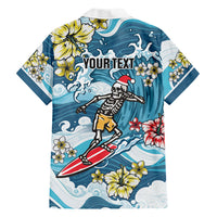 Hawaii Santa Skeleton Surfing Personalized Family Matching Long Sleeve Bodycon Dress and Hawaiian Shirt Mele Kalikimaka i Iulai! LT9 - Polynesian Pride
