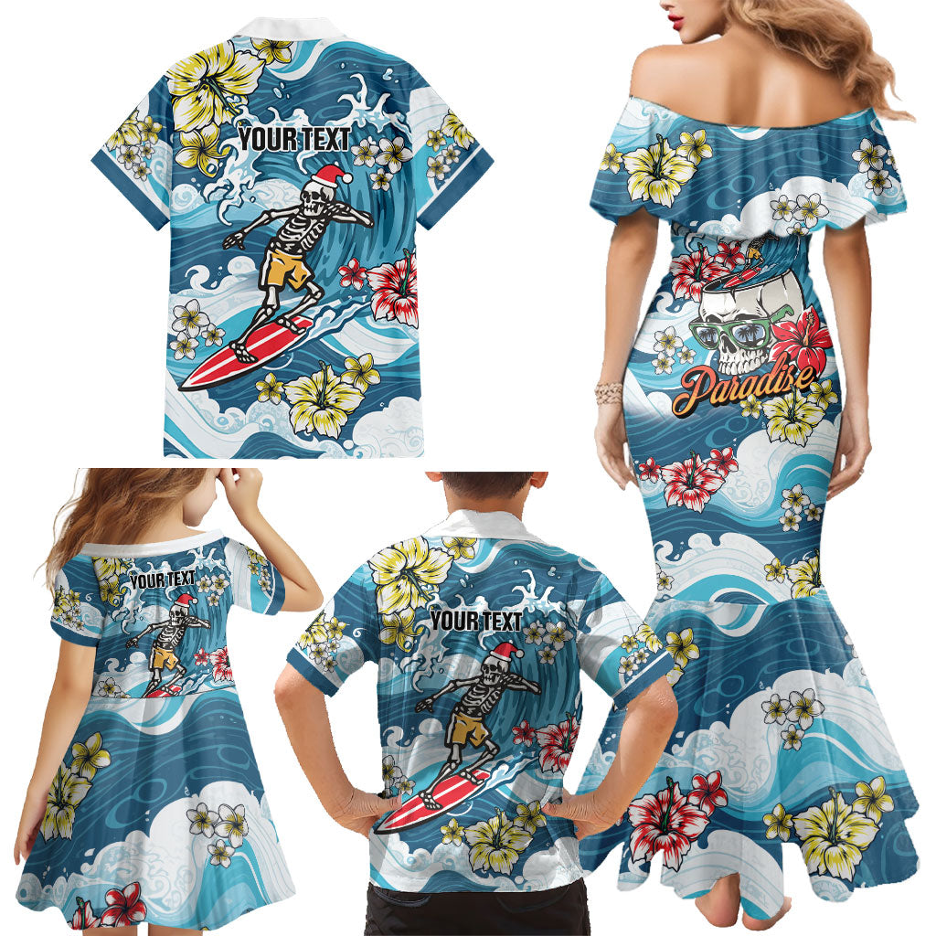 Hawaii Santa Skeleton Surfing Personalized Family Matching Mermaid Dress and Hawaiian Shirt Mele Kalikimaka i Iulai! LT9 - Polynesian Pride