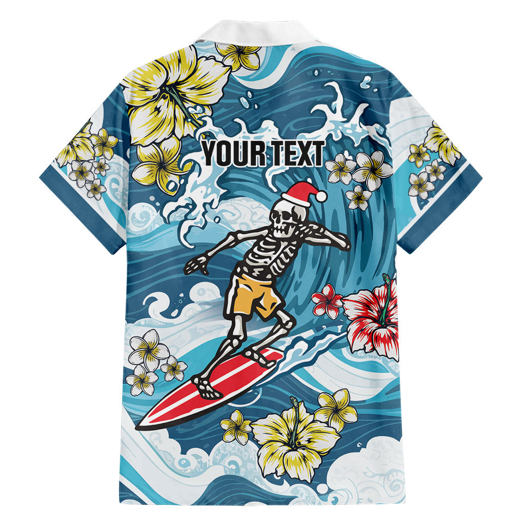 Hawaii Santa Skeleton Surfing Personalized Family Matching Off The Shoulder Long Sleeve Dress and Hawaiian Shirt Mele Kalikimaka i Iulai! LT9 - Polynesian Pride
