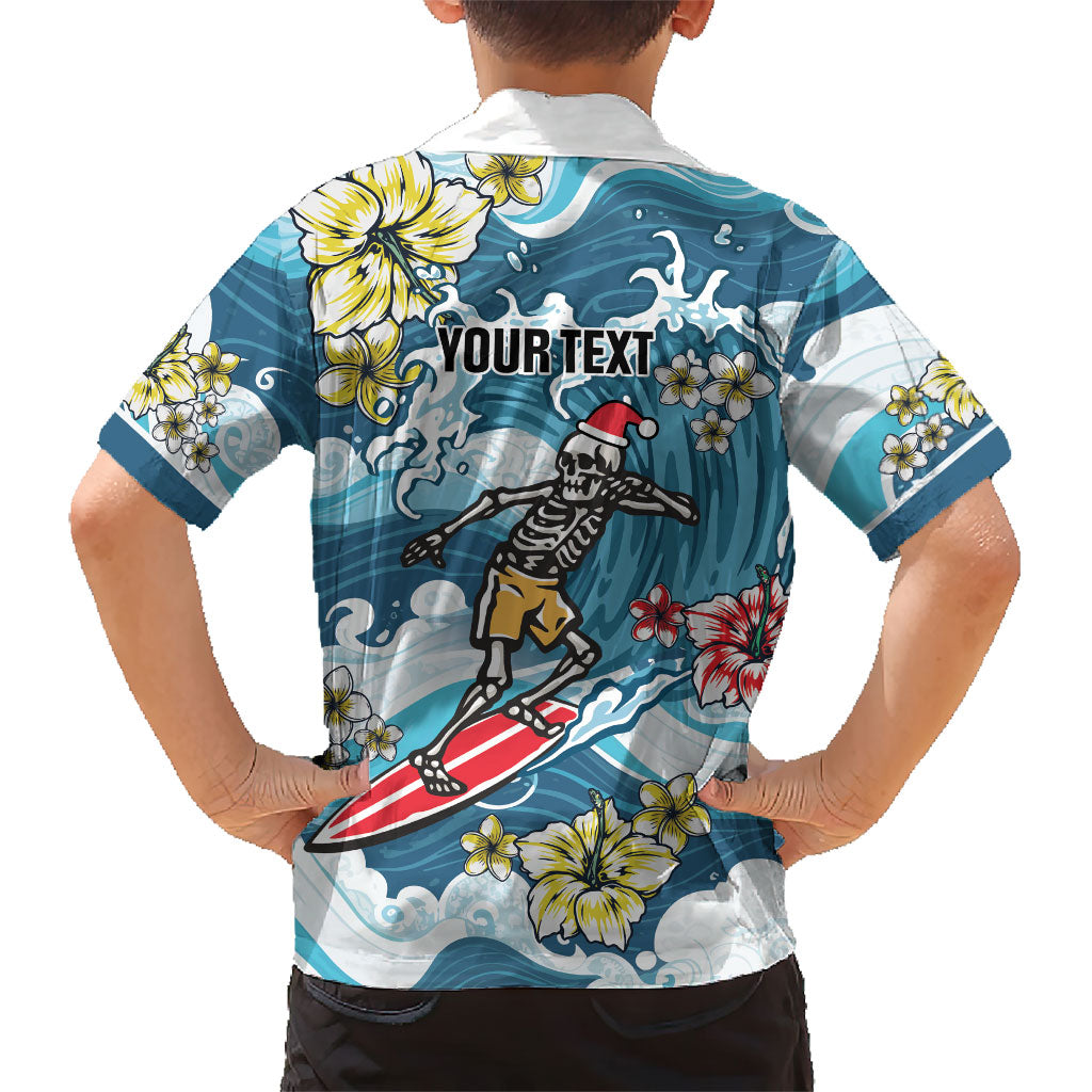 Hawaii Santa Skeleton Surfing Personalized Family Matching Off Shoulder Maxi Dress and Hawaiian Shirt Mele Kalikimaka i Iulai! LT9 - Polynesian Pride