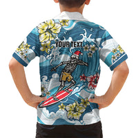 Hawaii Santa Skeleton Surfing Personalized Family Matching Off Shoulder Maxi Dress and Hawaiian Shirt Mele Kalikimaka i Iulai! LT9 - Polynesian Pride