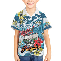 Hawaii Santa Skeleton Surfing Personalized Family Matching Summer Maxi Dress and Hawaiian Shirt Mele Kalikimaka i Iulai! LT9 Son's Shirt Blue - Polynesian Pride
