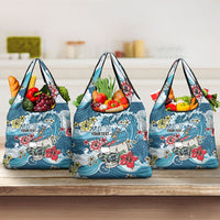 Hawaii Santa Skeleton Surfing Personalized Grocery Bag Mele Kalikimaka i Iulai!