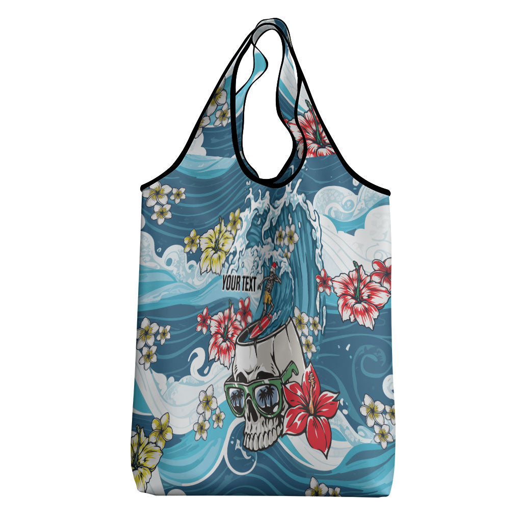 Hawaii Santa Skeleton Surfing Personalized Grocery Bag Mele Kalikimaka i Iulai!