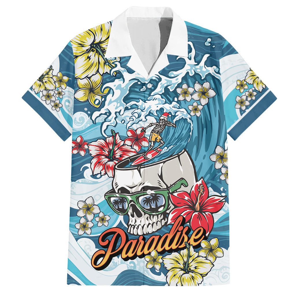 Hawaii Santa Skeleton Surfing Personalized Hawaiian Shirt Mele Kalikimaka i Iulai!