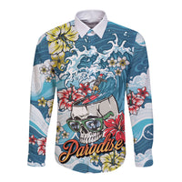 Hawaii Santa Skeleton Surfing Personalized Long Sleeve Button Shirt Mele Kalikimaka i Iulai! LT9 Unisex Blue - Polynesian Pride