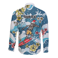 Hawaii Santa Skeleton Surfing Personalized Long Sleeve Button Shirt Mele Kalikimaka i Iulai! LT9 - Polynesian Pride