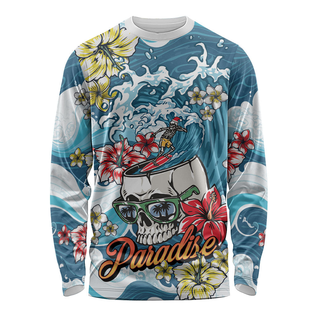 Hawaii Santa Skeleton Surfing Personalized Long Sleeve Shirt Mele Kalikimaka i Iulai!