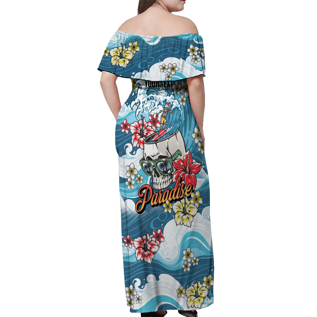 Hawaii Santa Skeleton Surfing Personalized Off Shoulder Maxi Dress Mele Kalikimaka i Iulai! LT9 - Polynesian Pride