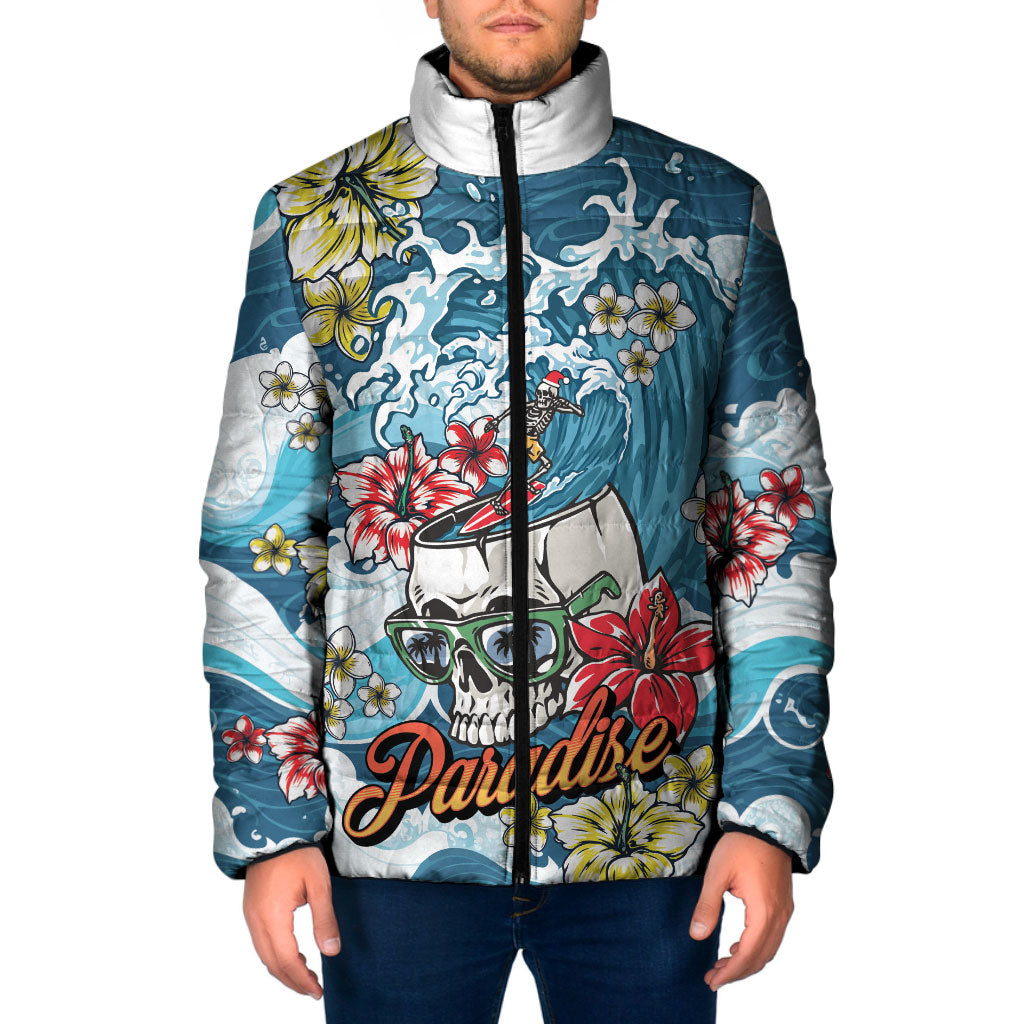 Hawaii Santa Skeleton Surfing Personalized Padded Jacket Mele Kalikimaka i Iulai!