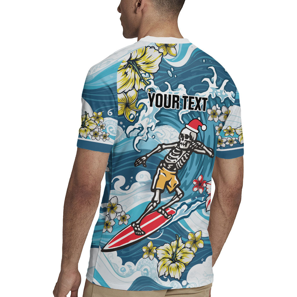 Hawaii Santa Skeleton Surfing Personalized Rugby Jersey Mele Kalikimaka i Iulai!