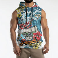Hawaii Santa Skeleton Surfing Personalized Sleeveless Hoodie Mele Kalikimaka i Iulai!