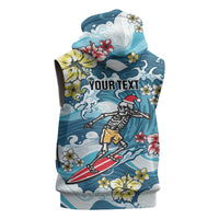Hawaii Santa Skeleton Surfing Personalized Sleeveless Zip Hoodie Mele Kalikimaka i Iulai!
