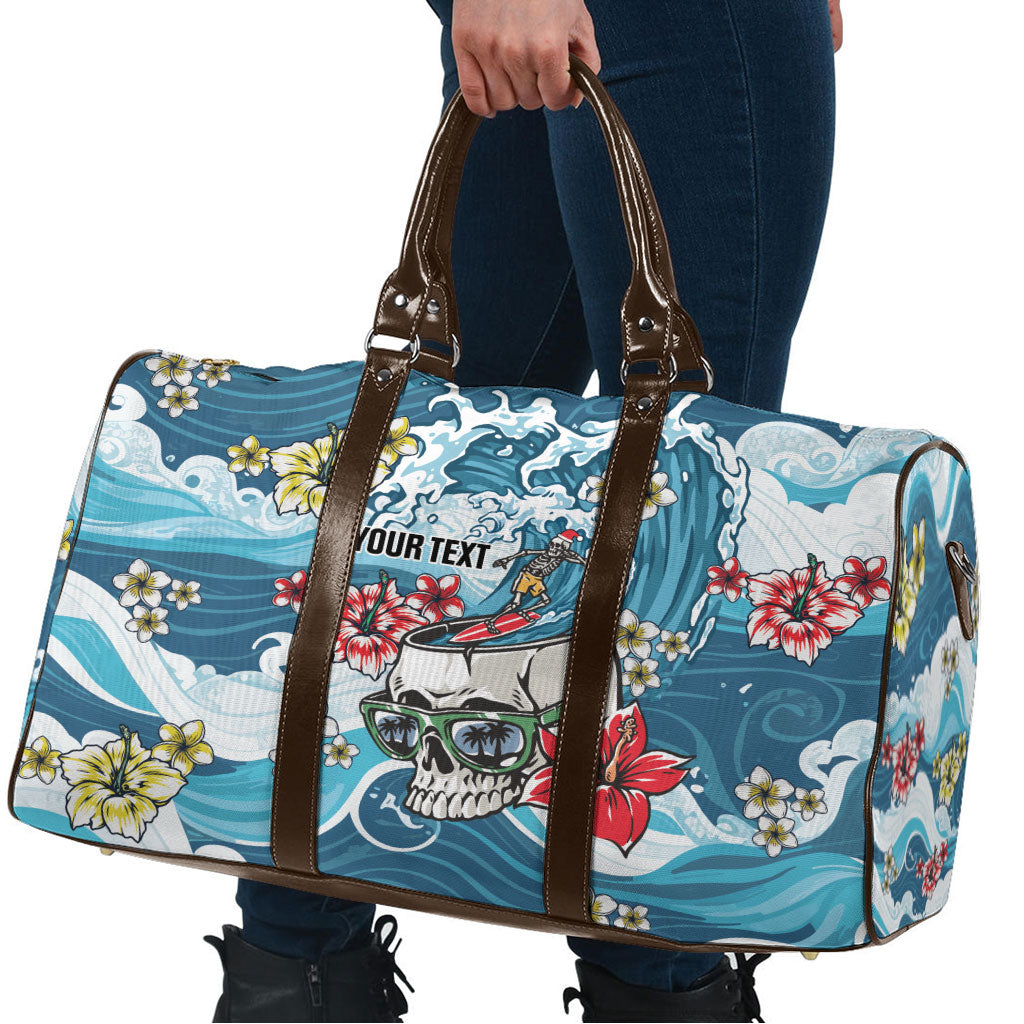 Hawaii Santa Skeleton Surfing Personalized Travel Bag Mele Kalikimaka i Iulai!