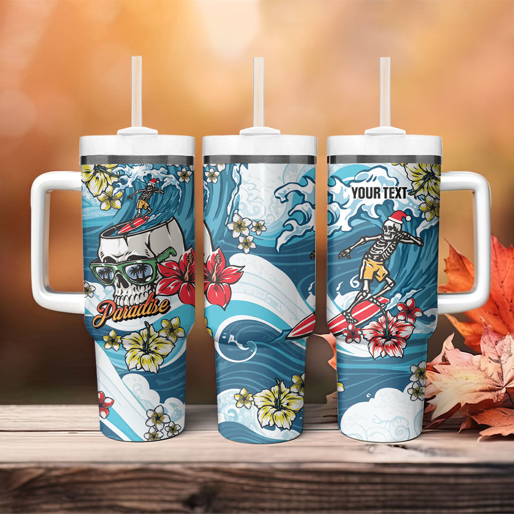 Hawaii Santa Skeleton Surfing Personalized Tumbler With Handle Mele Kalikimaka i Iulai!