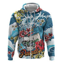 Hawaii Santa Skeleton Surfing Personalized Zip Hoodie Mele Kalikimaka i Iulai! LT9 Zip Hoodie Blue - Polynesian Pride