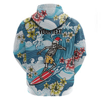 Hawaii Santa Skeleton Surfing Personalized Zip Hoodie Mele Kalikimaka i Iulai! LT9 - Polynesian Pride