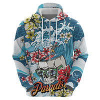 Hawaii Santa Skeleton Surfing Personalized Zip Hoodie Mele Kalikimaka i Iulai! LT9 - Polynesian Pride