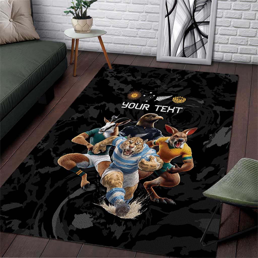 Custom Rugby Southern Hemisphere Area Rug Argentina AUNZ South Africa Mascot Black - Polynesian Pride