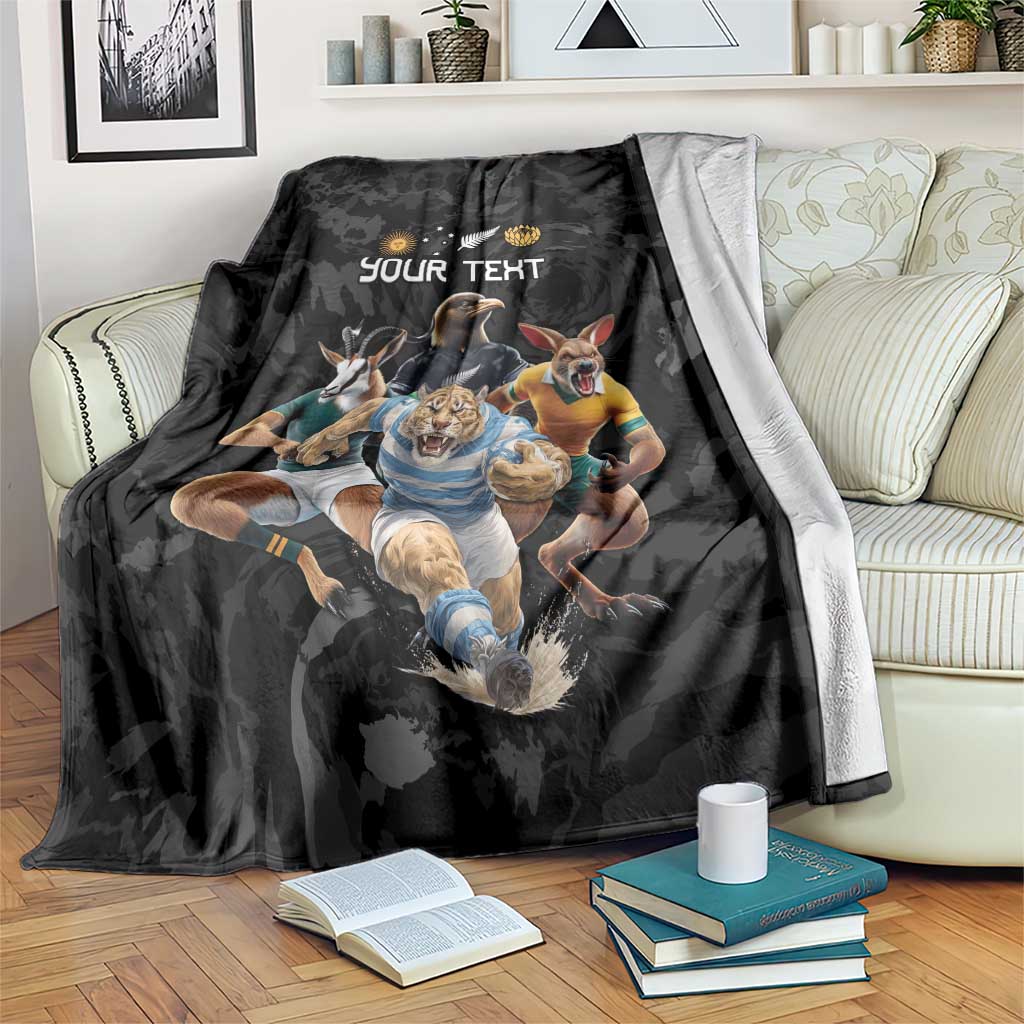 Custom Rugby Southern Hemisphere Blanket Argentina AUNZ South Africa Mascot Black - Polynesian Pride