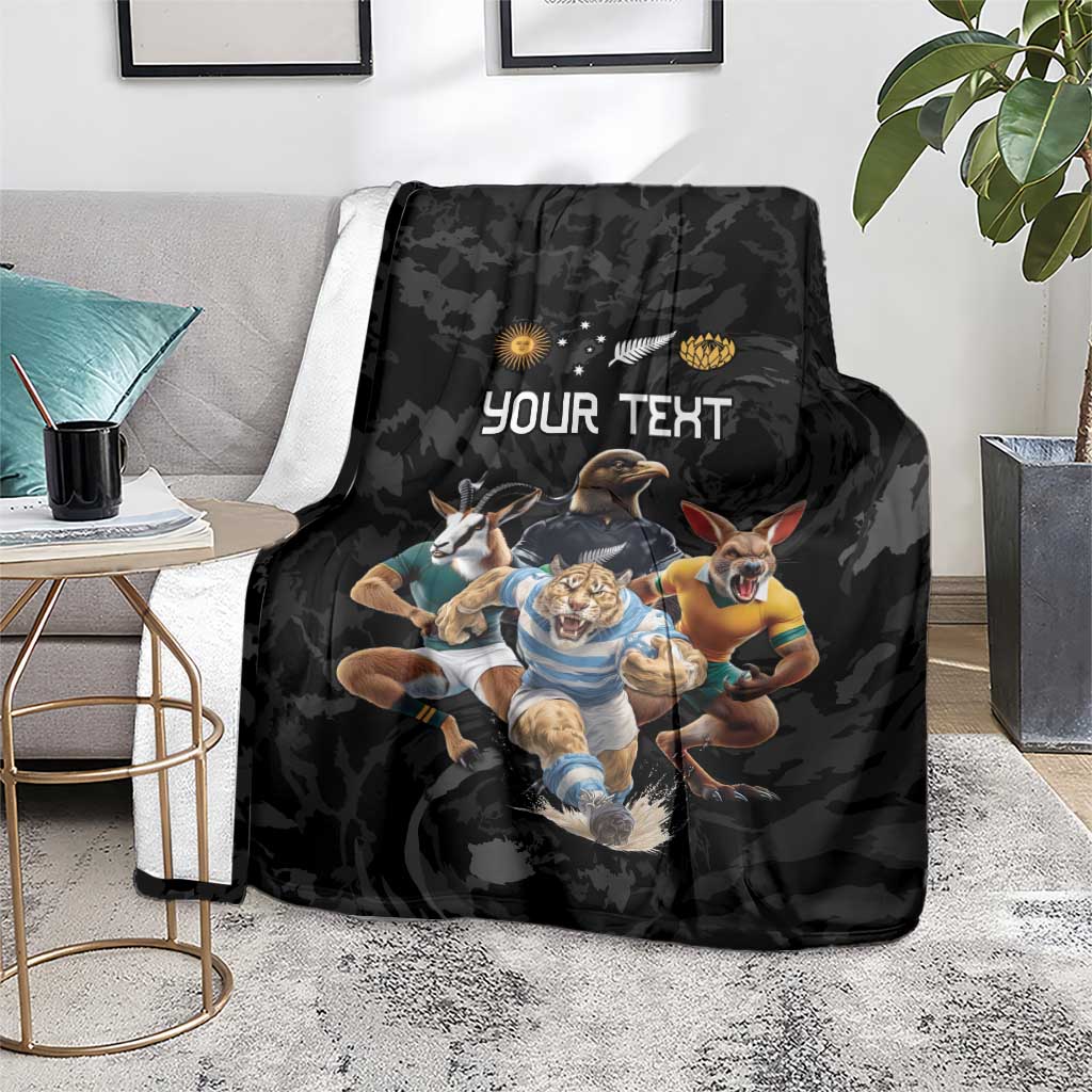 Custom Rugby Southern Hemisphere Blanket Argentina AUNZ South Africa Mascot Black - Polynesian Pride