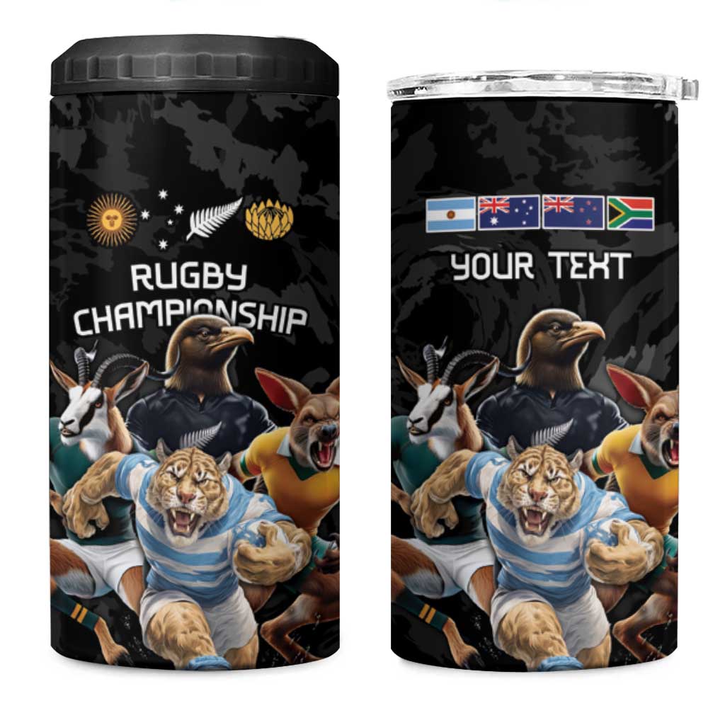 Custom Rugby Southern Hemisphere 4 in 1 Can Cooler Tumbler Argentina AUNZ South Africa Mascot Black LT9 One Size: 16 oz Black - Polynesian Pride