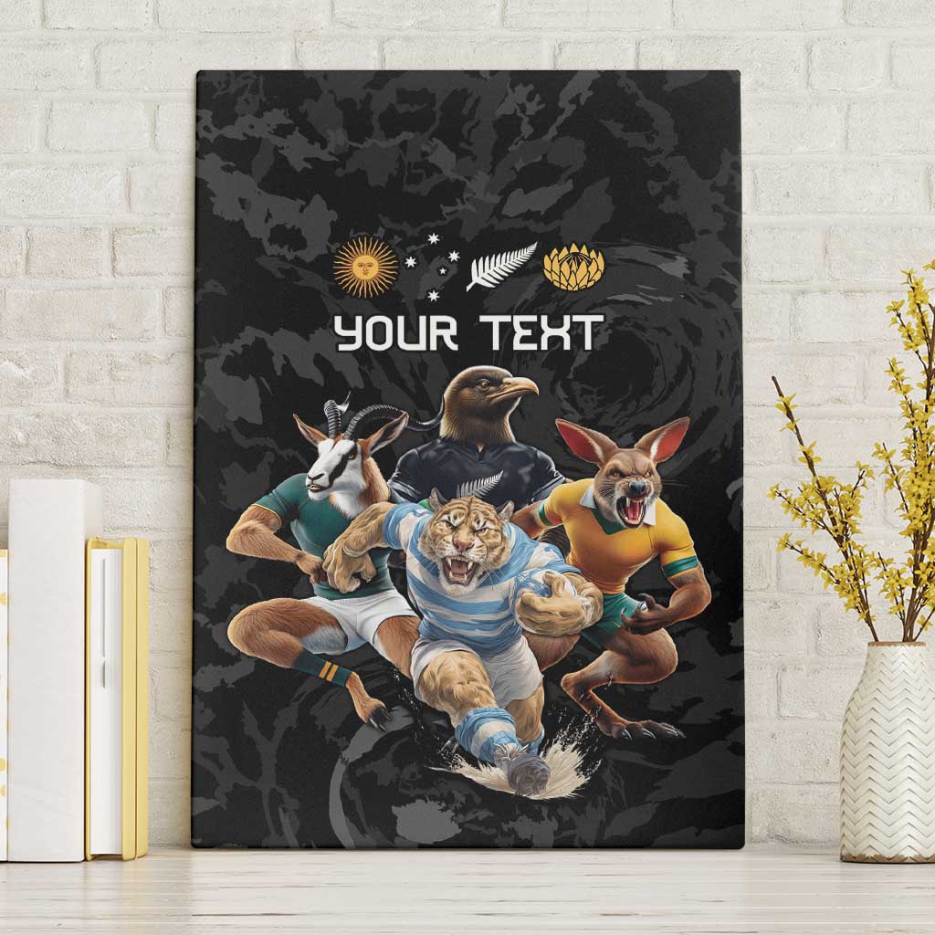 Custom Rugby Southern Hemisphere Canvas Wall Art Argentina AUNZ South Africa Mascot Black - Polynesian Pride