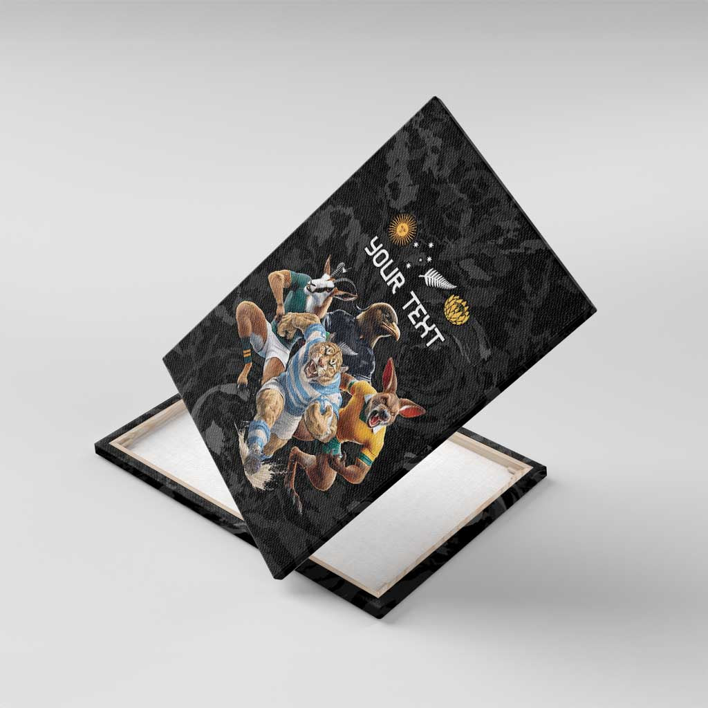 Custom Rugby Southern Hemisphere Canvas Wall Art Argentina AUNZ South Africa Mascot Black - Polynesian Pride