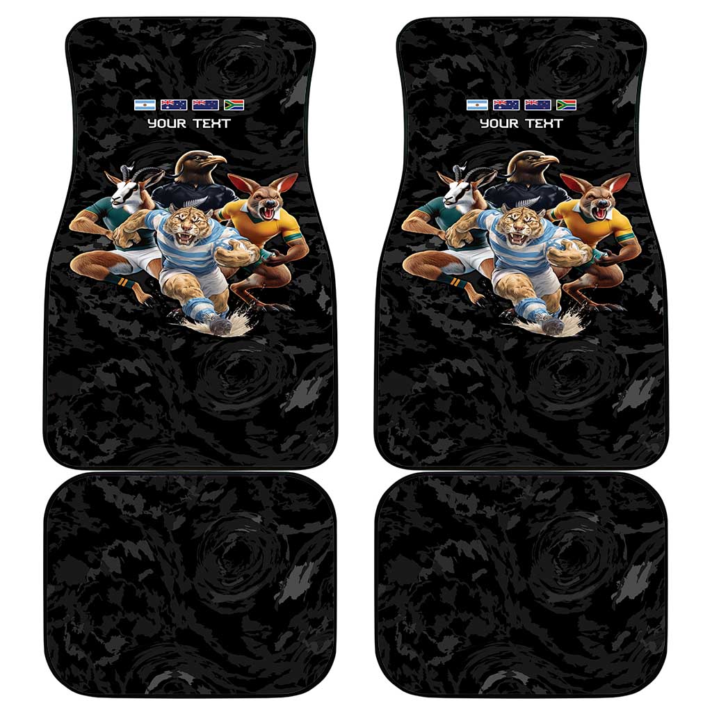 Custom Rugby Southern Hemisphere Car Mats Argentina AUNZ South Africa Mascot Black - Polynesian Pride
