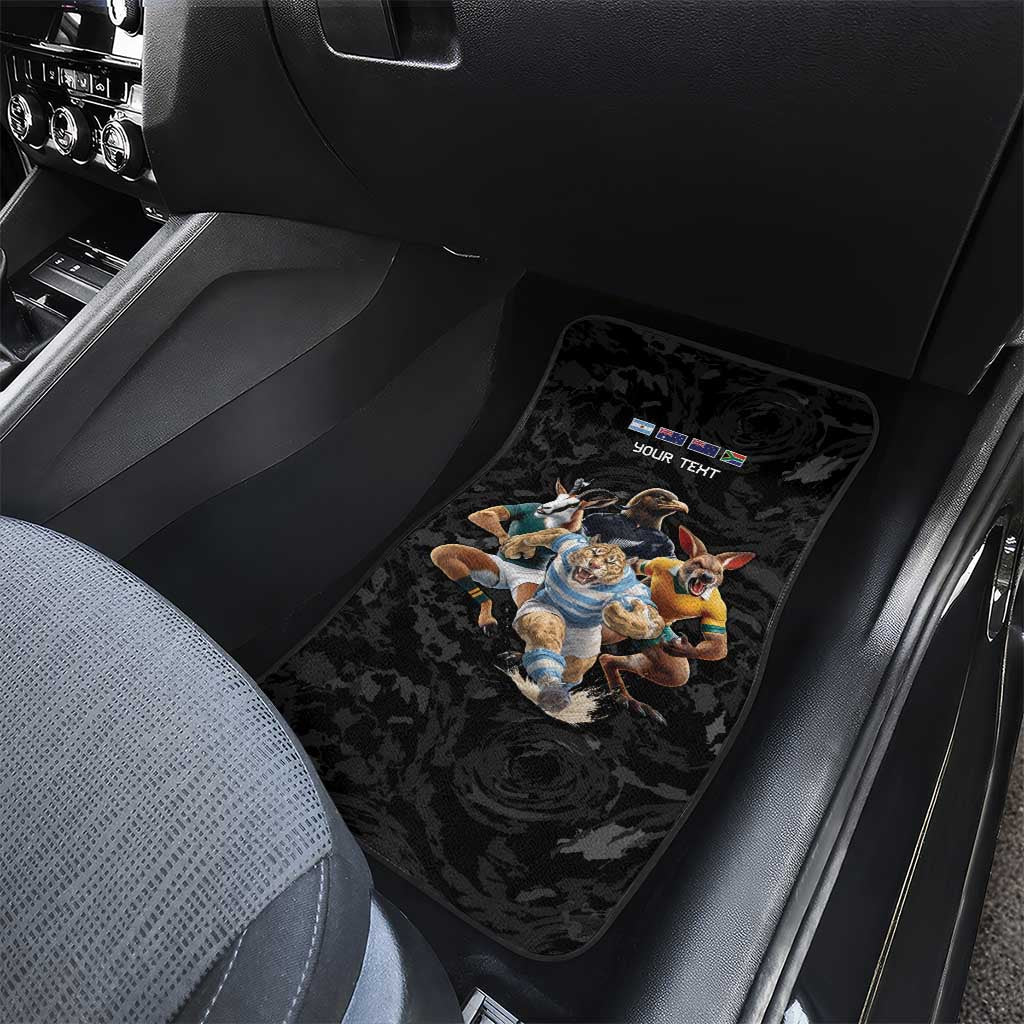 Custom Rugby Southern Hemisphere Car Mats Argentina AUNZ South Africa Mascot Black - Polynesian Pride