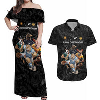 Custom Rugby Southern Hemisphere Couples Matching Off Shoulder Maxi Dress and Hawaiian Shirt Argentina AUNZ South Africa Mascot Black LT9 Black - Polynesian Pride