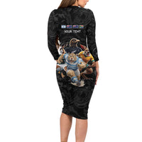 Custom Rugby Southern Hemisphere Family Matching Long Sleeve Bodycon Dress and Hawaiian Shirt Argentina AUNZ South Africa Mascot Black LT9 - Polynesian Pride