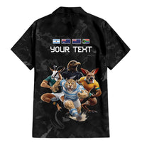 Custom Rugby Southern Hemisphere Family Matching Mermaid Dress and Hawaiian Shirt Argentina AUNZ South Africa Mascot Black LT9 - Polynesian Pride