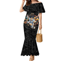 Custom Rugby Southern Hemisphere Family Matching Mermaid Dress and Hawaiian Shirt Argentina AUNZ South Africa Mascot Black LT9 Mom's Dress Black - Polynesian Pride
