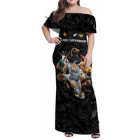 Custom Rugby Southern Hemisphere Family Matching Off Shoulder Maxi Dress and Hawaiian Shirt Argentina AUNZ South Africa Mascot Black LT9 Mom's Dress Black - Polynesian Pride