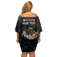 Custom Rugby Southern Hemisphere Family Matching Off Shoulder Short Dress and Hawaiian Shirt Argentina AUNZ South Africa Mascot Black LT9 - Polynesian Pride