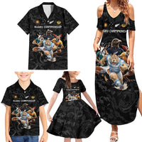 Custom Rugby Southern Hemisphere Family Matching Summer Maxi Dress and Hawaiian Shirt Argentina AUNZ South Africa Mascot Black LT9 - Polynesian Pride