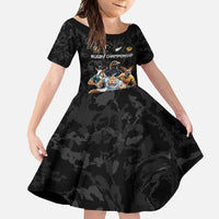 Custom Rugby Southern Hemisphere Family Matching Tank Maxi Dress and Hawaiian Shirt Argentina AUNZ South Africa Mascot Black LT9 Daughter's Dress Black - Polynesian Pride