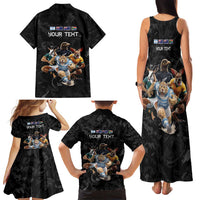 Custom Rugby Southern Hemisphere Family Matching Tank Maxi Dress and Hawaiian Shirt Argentina AUNZ South Africa Mascot Black LT9 - Polynesian Pride
