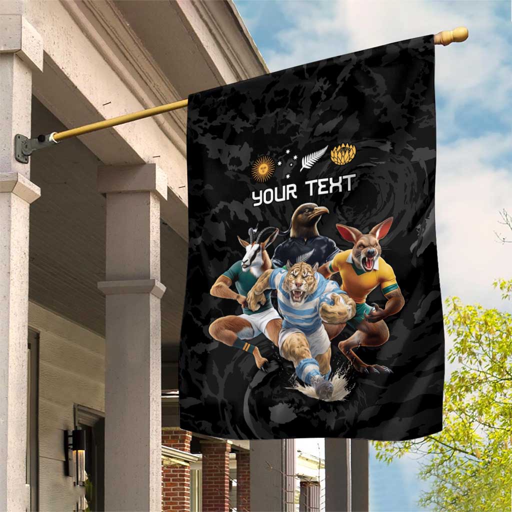 Custom Rugby Southern Hemisphere Garden Flag Argentina AUNZ South Africa Mascot Black - Polynesian Pride