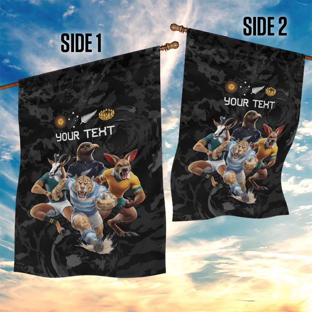 Custom Rugby Southern Hemisphere Garden Flag Argentina AUNZ South Africa Mascot Black - Polynesian Pride