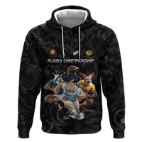 Custom Rugby Southern Hemisphere Hoodie Argentina AUNZ South Africa Mascot Black LT9 Pullover Hoodie Black - Polynesian Pride