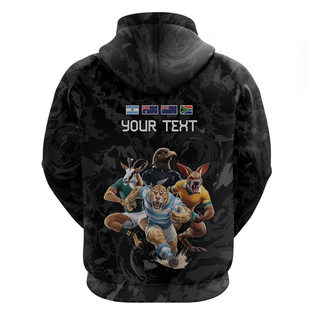 Custom Rugby Southern Hemisphere Hoodie Argentina AUNZ South Africa Mascot Black LT9 - Polynesian Pride